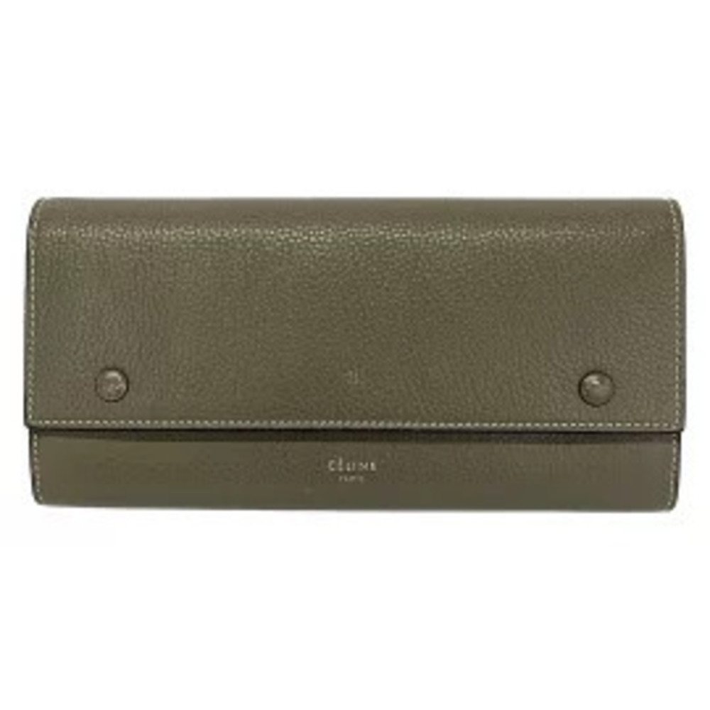 Celine Long Wallet Gray Beige Cream Leather